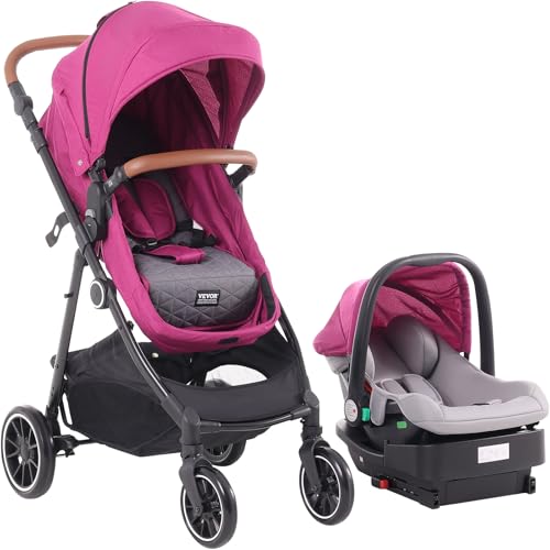 VEVOR Reisesystem-Kinderwagen mit Kindersitz, 3-in-1-Baby-Autositz-Kinderwagen-Kombination, einfach zusammenzuklappen, EVA-Reifen mit Bremse, Kinderwagen-Autositz-Kombinationsset aus Karbonstahl von VEVOR