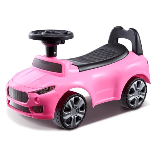 VEVOR Rutschauto, 66 x 29 x 36 cm Rutscher Kinderfahrzeug für Kleinkinder von 1 bis 3 Jahren, Kinderauto mit Musiklenkrad, Hupe und Stauraum unter dem Sitz, Lauflernhilfe zum Sitzen und Stehen Pink von VEVOR