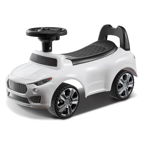 VEVOR Rutschauto, 66 x 29 x 36 cm Rutscher Kinderfahrzeug für Kleinkinder von 1 bis 3 Jahren, Kinderauto mit Musiklenkrad, Hupe und Stauraum unter dem Sitz, Rutschfahrzeug zum Sitzen und Stehen Weiß von VEVOR