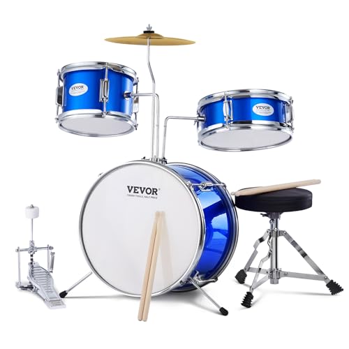 VEVOR Schlagzeugset, 3-teilig, Drum Set mit verstellbarem Thron-Becken-Pedal, zwei Paar Drumsticks, ca. 20 cm Tom Drum, 25 cm Snare Drum, 36 cm Bass Drum, Starter-Schlagzeugset für Kinder, blau von VEVOR