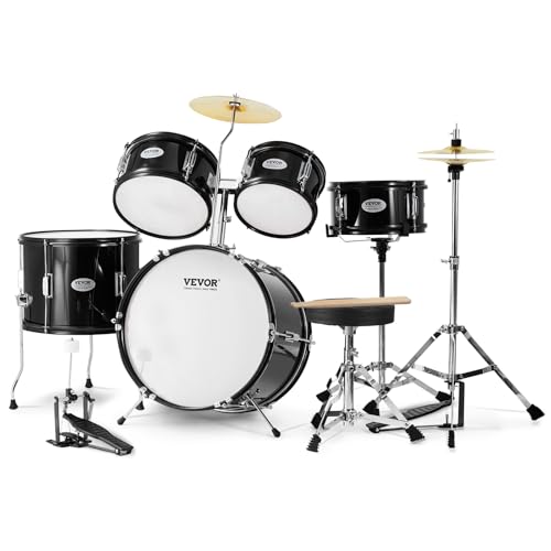 VEVOR Schlagzeugset für Kinder, 5-teilig, Anfänger-Schlagzeugset mit Bass-Toms, Snare, Standtrommel, verstellbarem Thron-Becken, Hi-Hat-Pedal und zwei Paar Drumsticks, für Kinder, schwarz von VEVOR