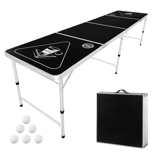 VEVOR tragbarer Beer Pong Tisch klappbar (240 x 60 x 52/70 cm), Beerpong Tisch mit Tragegriffen & 6 Pong-Bällen, höhenverstellbarer Heckklappentisch für Büro Heckklappenparty Reisen und Camping von VEVOR