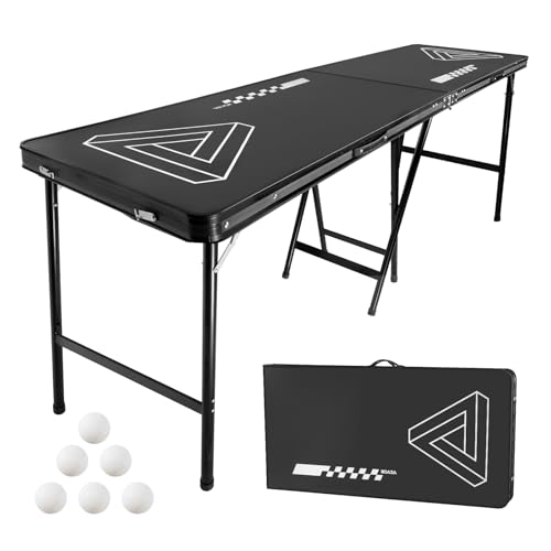 VEVOR tragbarer Beer Pong Tisch klappbar erhöht (240 x 60 x 90 cm), Beerpong Tisch mit Tragegriffen & 6 Pong-Bällen, Heckklappentisch für Büro Heckklappenparty Reisen und Camping, schwarz von VEVOR