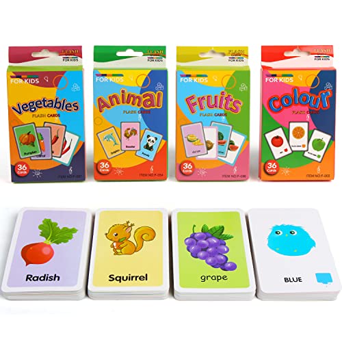 VEYLIN Phonics Lernkarten, 144 Stück Tiere Gemüse Früchte Farbe Lernkarten für Kleinkinder Alter 1 2 3 von VEYLIN