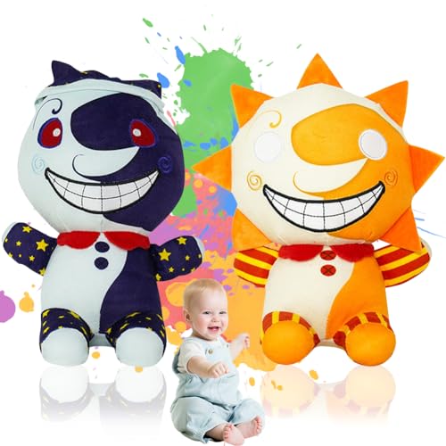 VEghee 2PCS Sundrop FNAF PlüSchtiere, Moondrop FNAF Cartoon Clown Puppen, Kawaii Sundrop Moondrop FNAF Security Breach Plüsch, Clownfigure Plüschkollektion Geschenke für Kinder und Fans. von VEghee