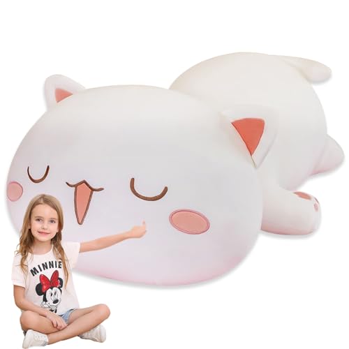 VEghee Katze Flauschiges Stofftier, Katze Kissen Spielzeug, Katze Kissenpuppe, Liegend Katze Plüschtier, Kuscheltier Puppe Geschenk für Kinder Mädchen Jungen- 40cm von VEghee