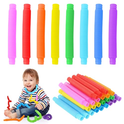 VFANDV 24 Stück Pop Tubes, Mini Stretch Tube Sensorik Spielzeug Buntes Anti Stress Spielzeug Pop Röhren Zappel Spielzeug, Fidget Toys Stress und Angstabbau für Erwachsene und Kinder von VFANDV