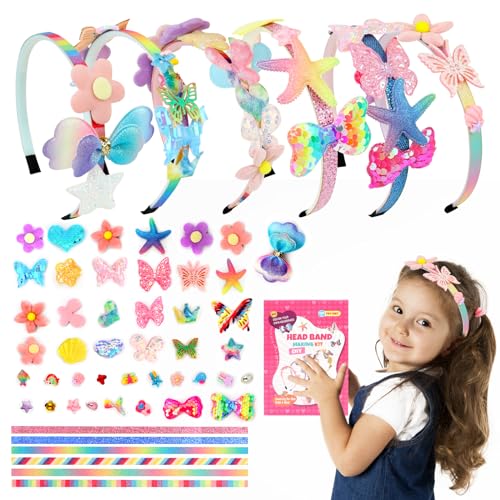 VFANDV DIY Haarschmuck Set, Mädchen Haarband Blumenkranz Haar Stirnband Kreationsset Einschulung Mädchen Kreativ Haarreifen Geschenk Haarschmuck Bastelsets für Kinder, 6pcs Haarbänder von VFANDV