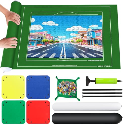 VFANDV Puzzle Matte, Puzzlematte 1000 1500 2000 3000 Teile Puzzle Teppich Puzzle Rollmatte - Tragbare Puzzlematte Puzzle Roll Storage Mat, 100 * 140CM (grün) von VFANDV