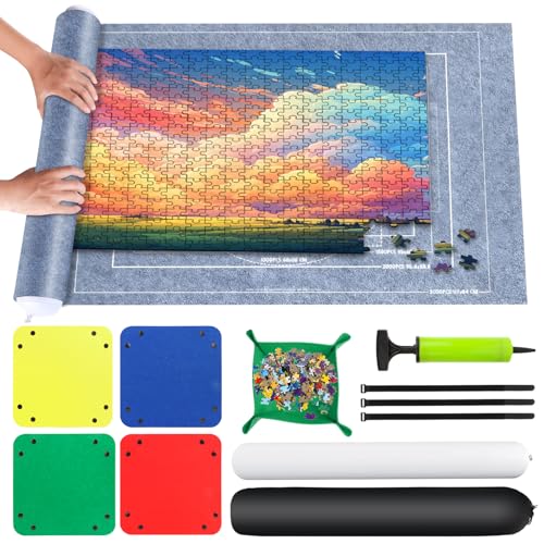 VFANDV Puzzle Matte, Puzzlematte 1000 1500 2000 3000 Teile Puzzle Teppich Puzzle Rollmatte - Tragbare Puzzlematte Puzzle Roll Storage Mat, 100 * 140CM (Grau) von VFANDV