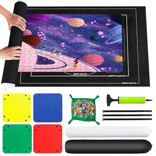 VFANDV Puzzle Matte, Puzzlematte 1000 1500 2000 3000 Teile Puzzle Teppich Puzzle Rollmatte - Tragbare Puzzlematte Puzzle Roll Storage Mat, 100 * 140CM (Schwarz) von VFANDV