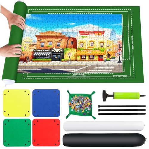 VFANDV Puzzle Matte, Puzzlematte 1000 1500 2000 Teile Puzzle Teppich Puzzle Rollmatte - Tragbare Puzzlematte Puzzle Roll Storage Mat, 80 * 120CM (grün) von VFANDV