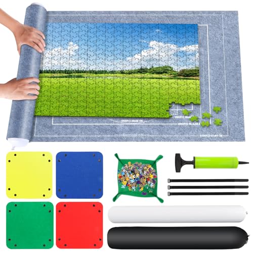 VFANDV Puzzle Matte, Puzzlematte 500 1000 1500 Teile Puzzle Teppich Puzzle Rollmatte - Tragbare Puzzlematte Puzzle Roll Storage Mat, 66 * 116CM (Grau) von VFANDV