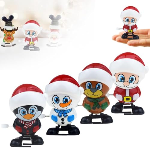 VFK Weihnachts Aufziehspielzeug, 2025 Neu kleinigkeiten für adventskalender aufziehspielzeug, Weihnachtsmann-Pinguin-Schneemann-Elch Uhrwerk Lauf- und Springspielzeug (4PCS-B) von VFK