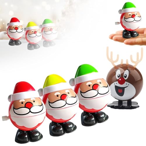 VFK Weihnachts Aufziehspielzeug, 2025 Neu kleinigkeiten für adventskalender aufziehspielzeug, Weihnachtsmann-Pinguin-Schneemann-Elch Uhrwerk Lauf- und Springspielzeug (4PCS-C) von VFK