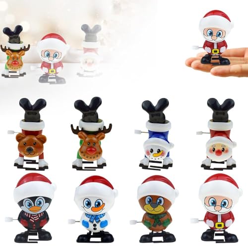 VFK Weihnachts Aufziehspielzeug, 2025 Neu kleinigkeiten für adventskalender aufziehspielzeug, Weihnachtsmann-Pinguin-Schneemann-Elch Uhrwerk Lauf- und Springspielzeug (8Pcs) von VFK