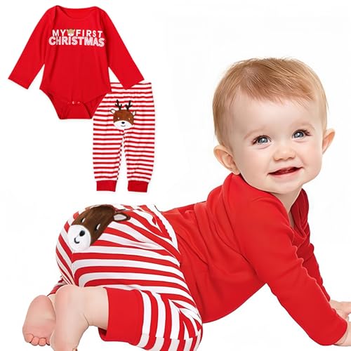 VFY Baby Weihnachtsoutfit Mädchen My First Christmas Outfit Neugeborene Weihnachtenkleidung Baby Weihnachten Outfit Set Weihnachtskostüm Baby Strampler+Hose 12-18 Monate von VFY