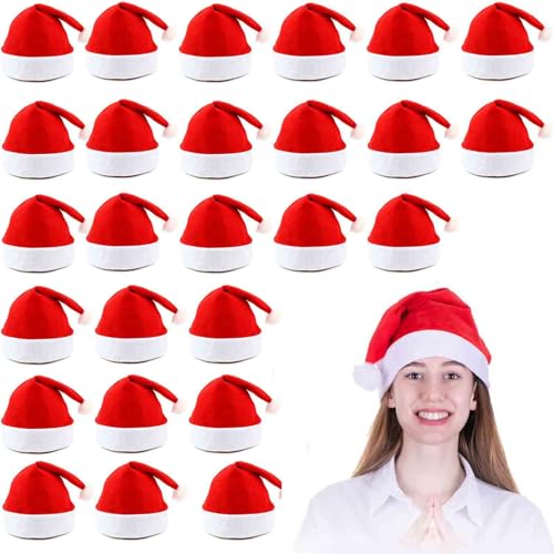 VFZILH 24 Stück Nikolausmütze Erwachsene, Nikolausmützen, Weihnachtsmützen, Mehrpack, Übergröße, Rot, Unisex, Weihnachten von VFZILH