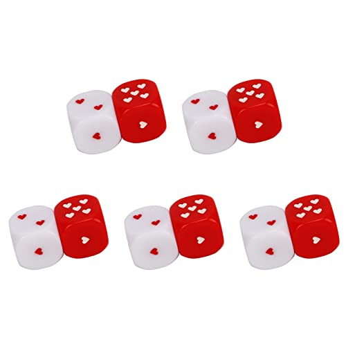 Herz-Würfel-Set, 5 Paar Rot-weiße Herz-Würfel, Mehrere Spielmethoden, Tragbares, Modisches Gaming-Würfel-Set für das Spiel Schach, Freizeitsport von VGEBY