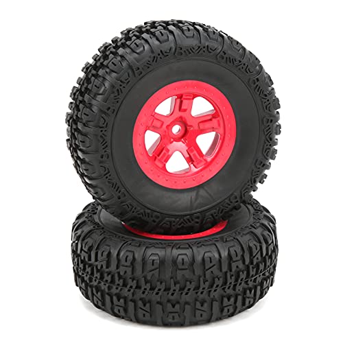 RC Gummireifen, 2 Stück Felgen und Reifen Set Rennradreifen & Laufräder Felgen für Traxxas Slash 1/10 RC Short Course Truck Reifen Upgrade Teile Rot Automodell Spielzeug von VGEBY