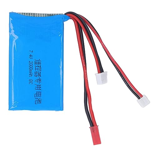 VGEBY RC Boot Lithium Batterie, 2S 7,4V 2000MAH Lipo Batterie Ersatz für Spektrum DX6e DX6 DX8 Sender von VGEBY