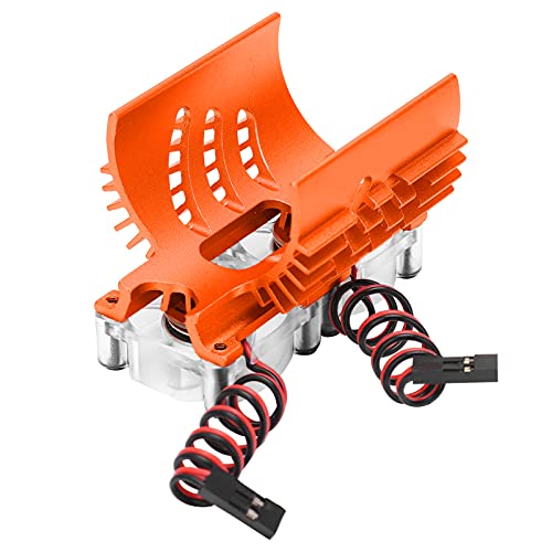 RC Motorlüfter, Doppellüfter Motorkühlung Kühler Doppellüfter Motorkühlkörper 40-42mm Kühlkörper Doppellüfter für 1/8 RC Auto(Orange) Automodell Spielzeug von VGEBY