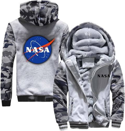 VGFSVGDD Herren Winter Bomberjacke Für NASA Winddicht Baseballmantel Lang Lose Fluganzug Jacke Durchgehender Reißverschluss Langarm Stand Up Kragen Lässig Herbst von VGFSVGDD