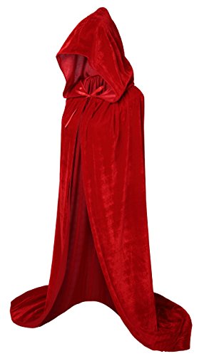 VGLOOK Umhang mit Kapuze, lang, Samt, für Weihnachten, Halloween, Cosplay, Kostüme, 150 cm - Rot - von VGLOOK