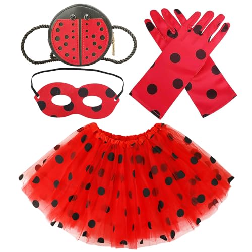 VGMANNTA Ladybug Kostüm Mädchen Zubehör Set Lady Bug Spielzeug Marienkäfer Handschuhe Kinder Prinzessin Kostüm Mädchen Tüllrock Halloween Marienkäfer Geburtstagsparty Zubehör Geschenk für Mädchen von VGMANNTA