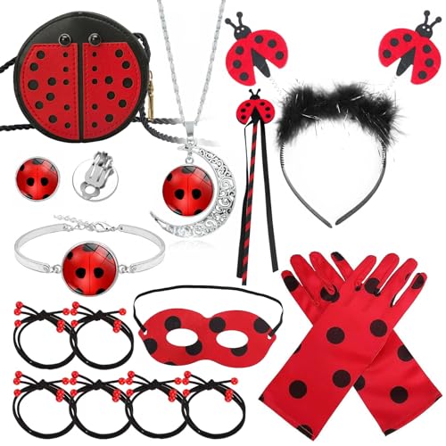 VGMANNTA Ladybug Kostüm Mädchen Zubehör Set Lady Bug Spielzeug Marienkäfer Kopfschmuck Handschuhe Ladybug Schmuck Halloween Marienkäfer Geburtstagsparty Zubehör Geschenk für Mädchen von VGMANNTA