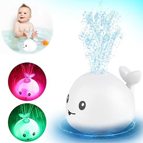 VI AI Baby-Badespielzeug, Wal, Induktionsspray, Wasserspielzeug mit LED-Beleuchtung, Sprinkler-Spielzeug für Babys, Kinder, Kleinkinder, Wal, Badewannenspielzeug – Weiß von VI AI
