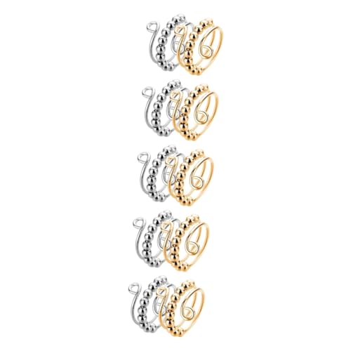 10 STK Stressabbauring Perlenring Verstellbarer Offener Ring Angstring Tragbarer Fingerring Fingerzappelring Zarter Fingerring Exquisiter Stressring Zappelring Mit Perlen Metall VICASKY von VICASKY