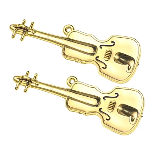 2st Mini-Geige Kleinste Geige Anfänger Violine Miniatur Kindergeige Violine Weihnachtsschmuck Violine Weihnachtsmusikinstrument-Ornament Mini-Gitarre Plastik Golden VICASKY von VICASKY