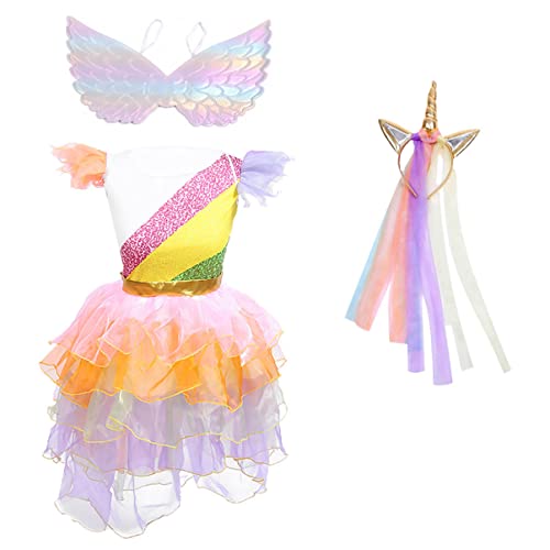 3st Einhorn-Prinzessin-Kleid-Performance-kostüm Kostüme Halloween Kleidung Regenbogen Ärmelloser Rock Tanzparty-kostüm Partyrock Einhorn Kostüm Tanzendes Partykleid Tuch Colorful VICASKY von VICASKY