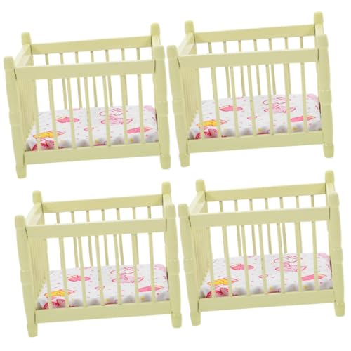 4 Stück Puppenhaus Krippe Babypuppenbett Spielzeug Babybett Mini-Hausmöbel puppenbett Spielzeug Kinderzimmer Miniaturmöbel Spielzeug hölzerne Wiege Babybetten Polyester VICASKY von VICASKY