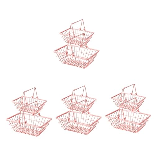 8 STK Einkaufskorb aufbewahrungs körbe Storage Baskets schreintischorganizer Massenkörbe geflochtene Körbe zur Aufbewahrung Kisten Metallkorb mit Griffen Eisen Rosa VICASKY von VICASKY