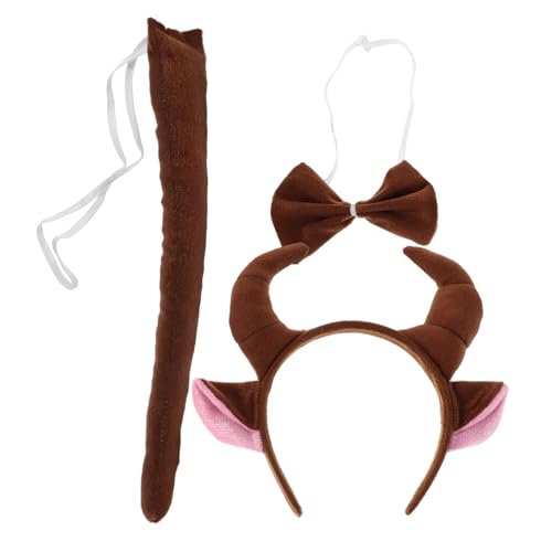 Set Horn Kopfschmuck Set Tierfliege Weihnachtsstirnbänder Für Halloween Kostüme Weihnachtskostüme Stierohren Stirnband Stierkostüm Schwanzkostüm Haarband Kaffeestoff VICASKY von VICASKY