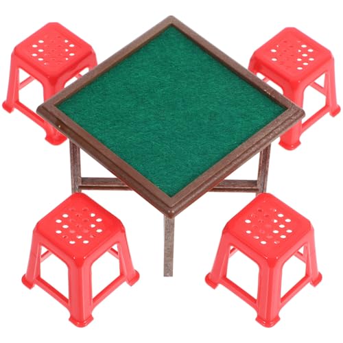 VICASKY 1/12 Miniatur-Mahjong-Set Puppenhaus-Dekorationszubehör Mini-Mahjong-Tisch Und Stuhl Brettspiel Domino-Tisch Mini- -Dekorationen von VICASKY