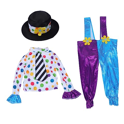 VICASKY 1 Satz Abschlussball-Clown-kostüm Clown-Outfit Für Kinder Kinderkostüme Clownkostüm Mehrfarbige Kappe Für Kinder Weihnachten Kinder Hemd Anzug Abschlussball Anzug -Kleid Stoff von VICASKY