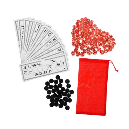 VICASKY 1 Satz Bingo-zahlenschach Bingo Schach Bingo-brettspiel Russland Tambola-Set Bingo-zahlenkarten Russische Lotto-brettspiele Russisches Bingospiel Tombolini-Fliesen Rot Holz von VICASKY