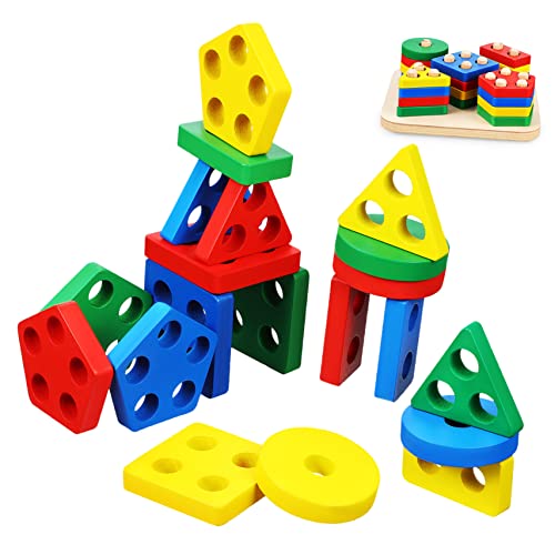 VICASKY 1 Satz Blöcke spielsachen für Educational Toys Sortier- und Stapelrätsel Puzzles aus Holz Holzpuzzles für Kleinkinder Bildungsrätsel Puzzlespiele aus Holz hölzern von VICASKY