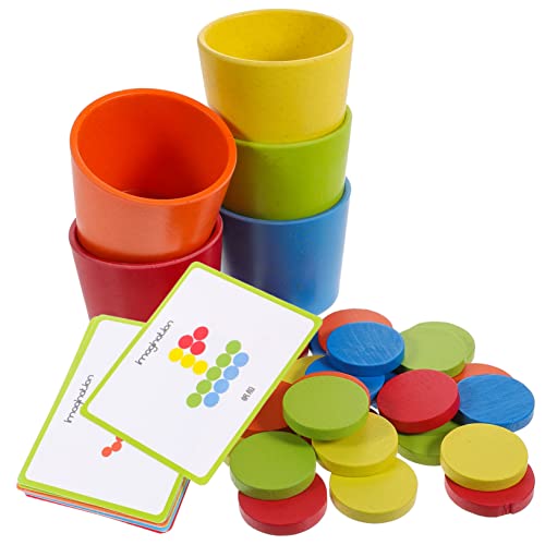 VICASKY 1 Satz Farberkennungsspielzeug Farbsortierbecher Lernspielzeug sortieren Denksport-Spiel sicherheitsleine für Kinder Toys Kleinkindspielzeug Farblern-Sortierbecher Holz von VICASKY