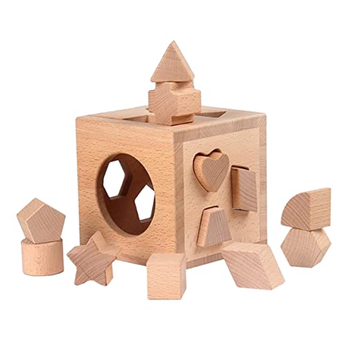 VICASKY 1 Satz Form-Puzzle-Box Bausteine ​​ Geometrische Kognitive Blöcke Pädagogische Geometrische Blöcke Blockiert Kreative Geometrische Blöcke Holz von VICASKY