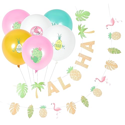 VICASKY 1 Satz Hawaiianische Verzierung Hochstuhl-banner Blumendekor Blumenballons Orange Luftballons Ananas Ballonpumpe Strandspielzeug Kaktus - -banner Dekorationen Emulsion von VICASKY