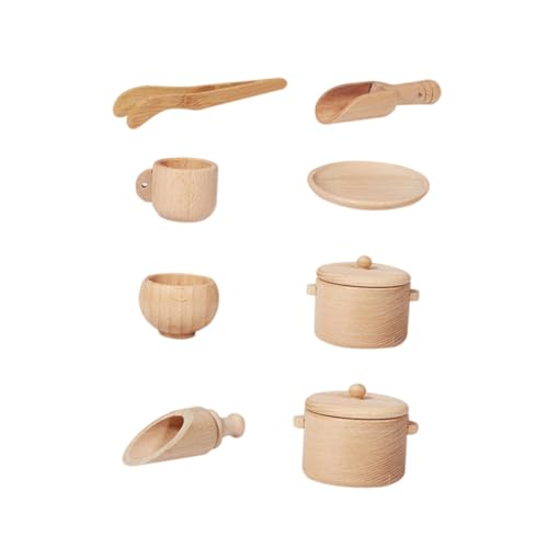 VICASKY 1 Satz Holz Geschirr Set Kinder Kochen Spielzeug Geschirrspielzeug Kitchen Set for küchenspielzeug für Kinder Geschirr küche Spielzeug Geschirr Werkzeug Spielhaus-Tool hölzern von VICASKY