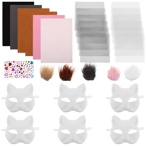 VICASKY 1 Satz Katzenmasken-Set DIY-Maske Bemalbare Maske Masken selber machen Katzenmaske mit Filz Filzmaske Katzen DIY Tier-Cosplay-Maske Halloween-Katzenmaske tierische Maske Plastik von VICASKY