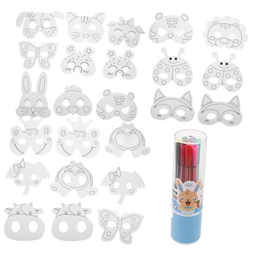 VICASKY 1 Satz Kindermaskenset Kinder Masken Set DIY Masken für Kinder Masken für Kindergeburtstag Kinder Masken Malset handgefertigte Papiermaske Leere unbemalte Maske Tiermaske Plastik von VICASKY