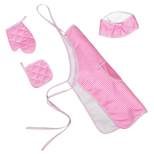 VICASKY 1 Satz Küchenschürze für Wimpernpflanztablett Quasten Hut Quasten Lesezeichen beschriften Kochspielzeug Set Plüsch Kochmütze Kochschürze Kochset für Mädchen Polyester Rosa von VICASKY