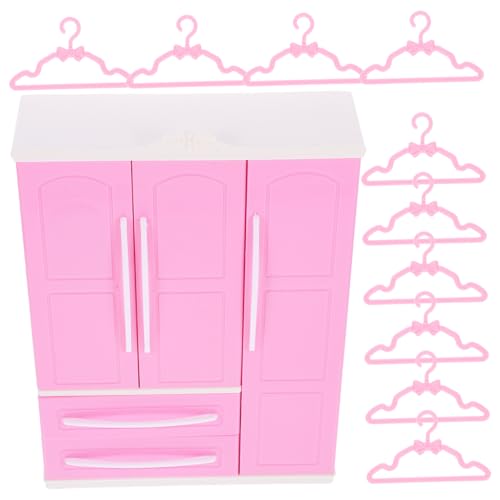 VICASKY 1 Satz Mini-Kleider Schrank Minischrank Dolly Kleiderbügel Mini-kleiderhalter Miniatur-Puppen-kleiderbügel Schubladen Für Puppenstuben Mini-möbelmodell Kleiderschrank Rosa Plastik von VICASKY