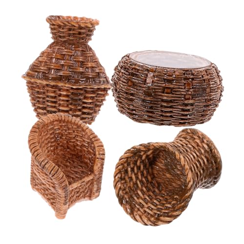 VICASKY 1 Satz Mini-Tisch- Und Stuhlmodell Modelle Dekoration Rattan Stühle Werkzeug Dekoartikel Deko Tisch Puppen Wohnkultur Eincremehilfe Miniatur-landschaftsornament Harz Light Brown von VICASKY